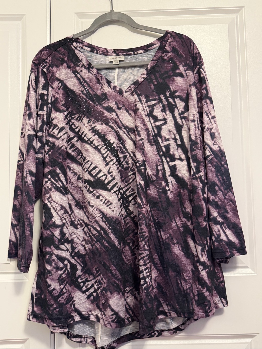 Avenue Purple Abstract Print V-Neck Long Sleeve Top